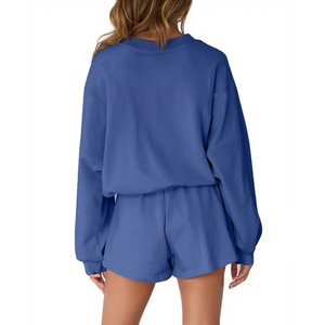 Ensembles de pyjama pour femmes tenues deux pièces sweats à manches longues ensembles de salon hauts et shorts décontractés tenues d'automne - Product Image 2