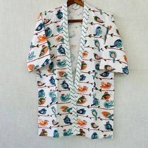 เสื้อคลุมอาบน้ำเด็กพิมพ์ลายบล็อกผ้าฝ้ายน่ารัก ขายส่ง ผ้าฝ้ายพิมพ์ลายบล็อกด้วยมือ ผ้าฝ้ายลายวาฟเฟิล คิโมโนผ้าฝ้าย - Product Image 1