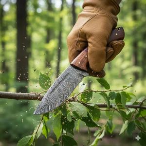 Cuchillo de Caza de Hoja Fija de Acero de Damasco Hecho a Mano Personalizado |   Cuchillo de Supervivencia para Campismo al Aire Libre con Mango de Madera, Proveedor Mayorista OEM - Product Image 2