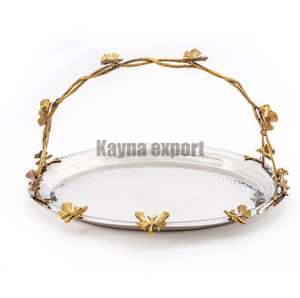 Bandeja decorativa de cristal chapado en oro de lujo, bandeja de espejo chapada en oro con buena calidad, nueva bandeja redonda de metal, forma personalizada a la venta - Product Image 6