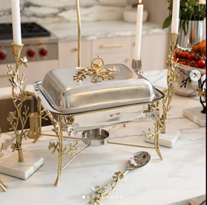 Plat de service de luxe à motif floral, orné, avec dessus en laiton floral suspendu, plat de service vintage argenté éblouissant - Product Image 6