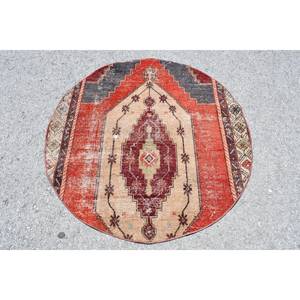 Alfombra de lana Vintage rojo Beige 4,3x4,3 pies estilo Kilim alfombras rectangulares de área grande turca látex 10mm abstracto para uso en pasillo - Product Image 1
