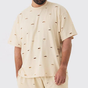 Servicio OEM ligero 100% algodón liso personalizado hombres camiseta desgastada en blanco de talla grande camisetas desgastadas desgaste al por mayor - Product Image 1