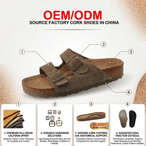 Sandalias de Corcho y Cuero Genuino Personalizadas, Estilo Alemán, Plantilla Ergonómica, Ajustables, para Hombre y Mujer, Sandalias de Playa, OEM ODM - Product Image 4