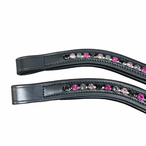 Personalizado Multicolor redondo Cristales vidrio diamante mega Bling incrustaciones Canal vacío Negro Premium cuero caballo ceja banda - Product Image 4