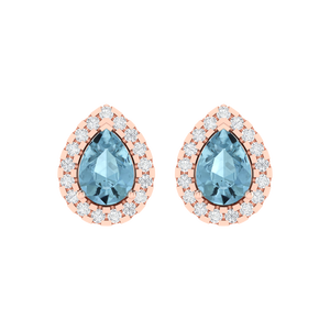 Gold Plated Sterling Silver Pear Cut <b>Aquamarine</b> & Cubic Zirconia Gemstone Stud <b>Earrings</b> 8mm X 11mm Fashion Jewelry - Product Image 6