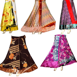 Maxi Length Women's Double Layer Sari Silk Wrap <b>Skirt</b> Vintage Boho Style Casual Beach Wear Free Size Breathable Lightweight - Product Image 1