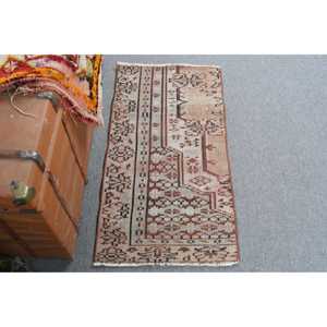 Tapis turc vintage 1,6x3,1 pi (50x95 cm), tapis floral brun - Product Image 1