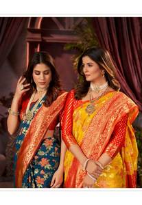 ผ้าไหมบาเนราสีคุณภาพมาตรฐานสำหรับงานเทศกาล พร้อมเสื้อคลุม จากซูรัต อินเดีย วิสโคส - Product Image 5