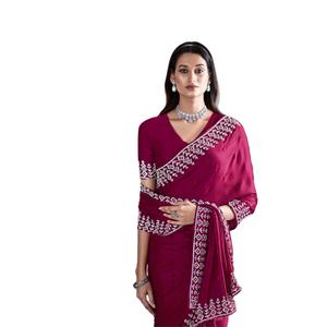 Bollywood Belle Viscose Pure Satin Avec Saree De Travail Zarkan Lourd - Product Image 2