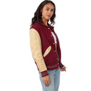 Chaqueta universitaria tejida a la moda para mujer, mezcla de algodón y poliéster | OEM ODM, ropa de calle impermeable a prueba de viento, abrigo con letras de béisbol - Product Image 3