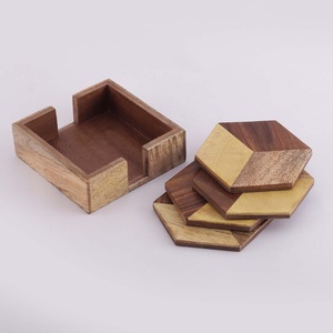 Couleur bleue meilleure vente mangue en bois en forme de carré décor de table sous-verres à thé ensemble de 4 avec des tailles 4x4 pouces - Product Image 4