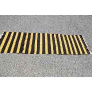 Turkish Rug, Runner 2.1x7.3 ft Vintage Rug, Black <b>Yellow</b> Patchwork <b>Wool</b> Rug - Product Image 3