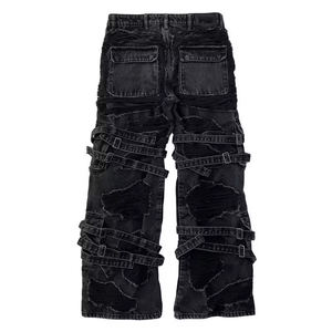 Nouvelle mode Pantalon en jean slim pour hommes Design personnalisé Pantalon évasé skinny 100% coton stretch Taille moyenne en détresse Rue haute - Product Image 5