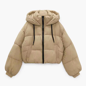 2025 venta al por mayor personalizado ajustable cordón con capucha manga larga Puffer Bomber Chaquetas Mujer chaqueta con capucha Denim piel Color - Product Image 1