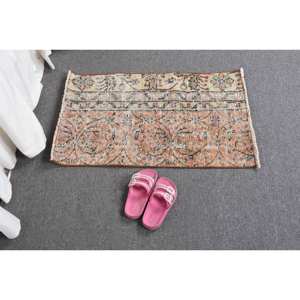 Vintage 1,7 X 2.7ft Naranja Beige Alfombra turca Diseño de retazos Respaldo de látex para sala de estar Dormitorio Hecho de lana Viscosa Poliéster - Product Image 5