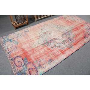 Turkish Area Rug, 4.4x8.6 ft Vintage Rug, <b>Red</b> Floral <b>Wool</b> Rug - Product Image 2
