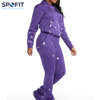 Survêtement de sport d'hiver élégant pour femme, grande taille, couleur personnalisée, broderie de strass, imprimé sur le devant, idéal pour l'entraînement