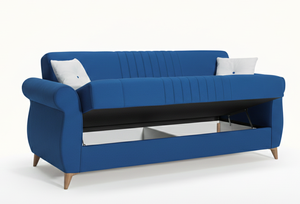 Extendable Portable Convertible Sofa <b>Bed</b> Solid <b>Wood</b> <b>Frame</b> <b>Storage</b> Click Clack Mechanism European Style Fabric Upholstery - Product Image 2