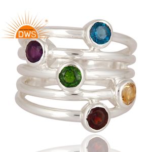 Vente chaude 925 sterling argent naturel Multi pierres précieuses déclaration hommes anneau bijoux fabricant - Product Image 2