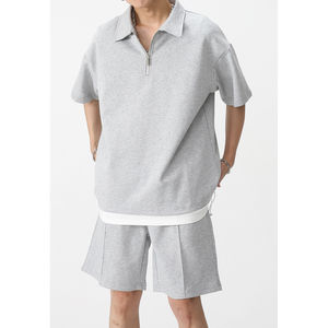 Ensemble polo et short de sport d'été décontracté pour hommes, survêtement à séchage rapide, épaules tombantes et couleur unie, vente en gros - Product Image 1