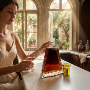 <span class=keywords><strong>Bouteille</strong></span> à liqueur en verre personnalisable et en gros, <span class=keywords><strong>bouteille</strong></span> transparente de haute qualité à coupe diamantée en forme de pyramide avec bouchon, 700 ml - Product Image 6