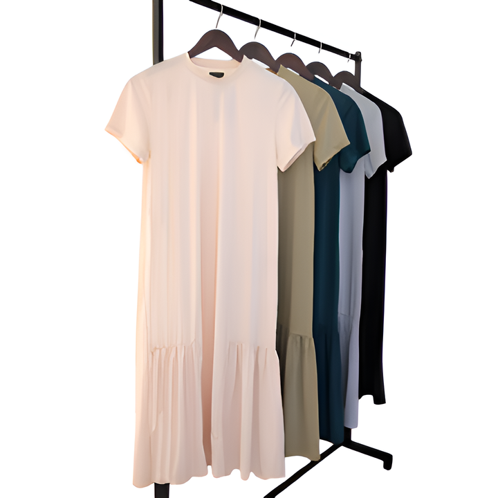 High Quality Midi Dress for Women Casual Polyester Short-Sleeved Comfortable and Durable with a Solid Pattern Selena Design