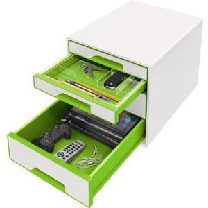 Leitz WOW CUBE 4-<b>Drawer</b> Desktop Organizer Green/White Polystyrene <b>Drawers</b> DIN A4 Size White Housing - Product Image 3