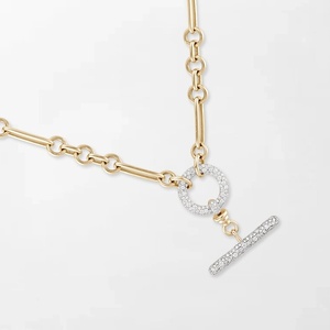 Linked 2.02 Carat Round Lab Grown Diamonds Diamond T-Bar Chain GH-VS In 14K Yellow Gold Bridal Wedding Engagement Party Wear - Product Image 3