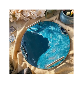 Plateau en résine époxy Rectangle Articles de cuisine en résine Fournisseur de gros Plateau de service en résine avec poignée en laiton - Product Image 3