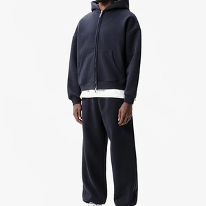 ชุดวอร์มและมีฮู้ดสำหรับผู้ชายชุดวอร์มผ้าคอตตอนฟลีซแบบรูดซิปขึ้นโอเวอร์ไซส์ออกแบบโลโก้ได้ตามต้องการ - Product Image 4