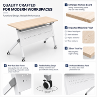 Table de travail flexible pour salle de classe avec panneau de modestie en métal perforé, plateau en mélamine E1, structure en acier roulant, mobilier de formation