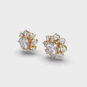 Elegantes pendientes de diamante de corte redondo en oro de 14/18K, perfectos para el uso diario o un regalo reflexivo para ella a la venta - Product Image 2