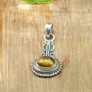 Colgante Hecho a Mano de Plata de Ley 925 con Piedra Preciosa de Ojo de Tigre Dorado Natural, Joyería Étnica Vintage Boho con Borde de Cuentas para Mujeres y Hombres - Product Image 3