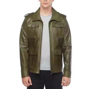 Diseño personalizado 100% Material de cuero Mangas completas Ropa de calle Chaquetas de cuero para hombres Seis bolsillos delanteros Chaqueta de cuero transpirable - Product Image 5