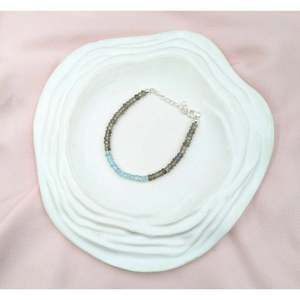 Bohemian Charm <b>Bracelet</b> with Labradorite & Blue Aquamarine Beaded Religious Diamond <b>Bangle</b> Gift for Religious Occasions - Product Image 6