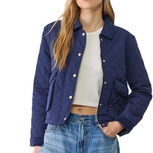 Meilleure vente OEM Veste matelassée bleue pour femme avec fermeture éclair conception à bulles en toile solide manches longues en peau de mouton support respirant à pression - Product Image 1