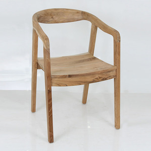 Silla de Comedor de Madera de Teca Sólida, Diseño Curvo Moderno, Acabado Natural Minimalista, para Sala de Estar, Dormitorio, Exterior, Parque, Cafetería, Restaurante - Product Image 1