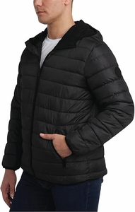 Doudoune noire personnalisée pour hommes avec col à capuche en toile légère et décoration de poches Conception de bulles de confort - Product Image 3
