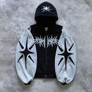 Sweat à capuche lourd personnalisé lavé à l'acide décoloration Streetwear vintage sans ficelle graphique en détresse Patch Cut coudre brodé hiver - Product Image 3