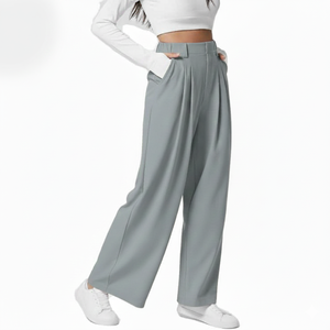 Pantalons de survêtement larges et tendance pour femmes, en dentelle d'hiver, à devant plat, confortables, doux, en polaire, taille haute, coupe décontractée, élégants, pour tous les jours - Product Image 5