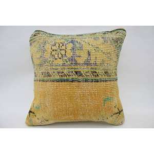 Luxury Gold Kantha Patchwork Wool Pillow 16x16 Inch Decorative Cushion with Floral Embroidered Print Woven Technique for <b>Bedding</b> - Product Image 1