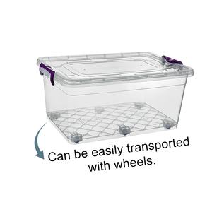 Conteneur de rangement à roulettes multifonctionnel en plastique PP de 60000 ml avec couvercle transparent, boîte organisatrice pour salle de bain, vêtements, chaussures, livres - Product Image 3