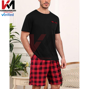 Conjunto de Pijama de Popelina de Algodón para Hombre, Pantalones Ligeros de Popelina de Algodón, Camiseta de Manga Corta de Jersey de Algodón Suave, Ropa de Dormir Transpirable - Product Image 3