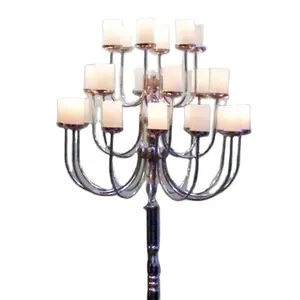 Emas Dicat Besi Tempa Pohon Natal Candelabra/Hitam Besi Pohon Rusa Candelabra Pernikahan Candelabra Meja Tengah