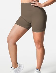 Pantalones cortos de Yoga sin costuras de cintura alta para mujer, mallas de entrenamiento con patrón sólido, Spandex reciclado/nailon, ropa deportiva para gimnasio - Product Image 4