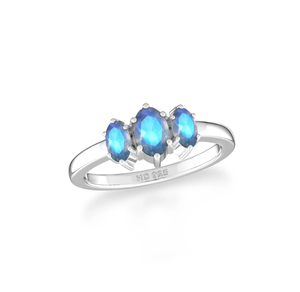 Anillo de Plata de Ley 925 con Engaste de Puntas, Labradorita Tallada en Tres Óvalos, Forma Elegante, Acabado de Lujo, Unisex, para Regalo de Boda o Fiesta - Product Image 1