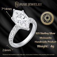 Bague de Fiançailles Art Déco Vintage en Moissanite Gravée Hexagonale, Base en Or 18K / Argent S925, Bijoux Fins en Gros