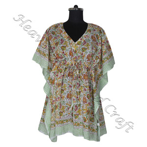 Vestido de noche africano para mujer, vestidos étnicos para mujer, vestidos caftán cortos KFCS136, el mejor vestido de mujer de fabricación con estampado de bloques a mano - Product Image 4