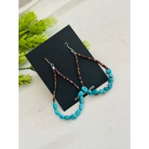 Southwest Kingman Turquoise & Sterling <b>Silver</b> <b>Beaded</b> Heshi Drop Earrings Strung Dangle Earrings - Product Image 3